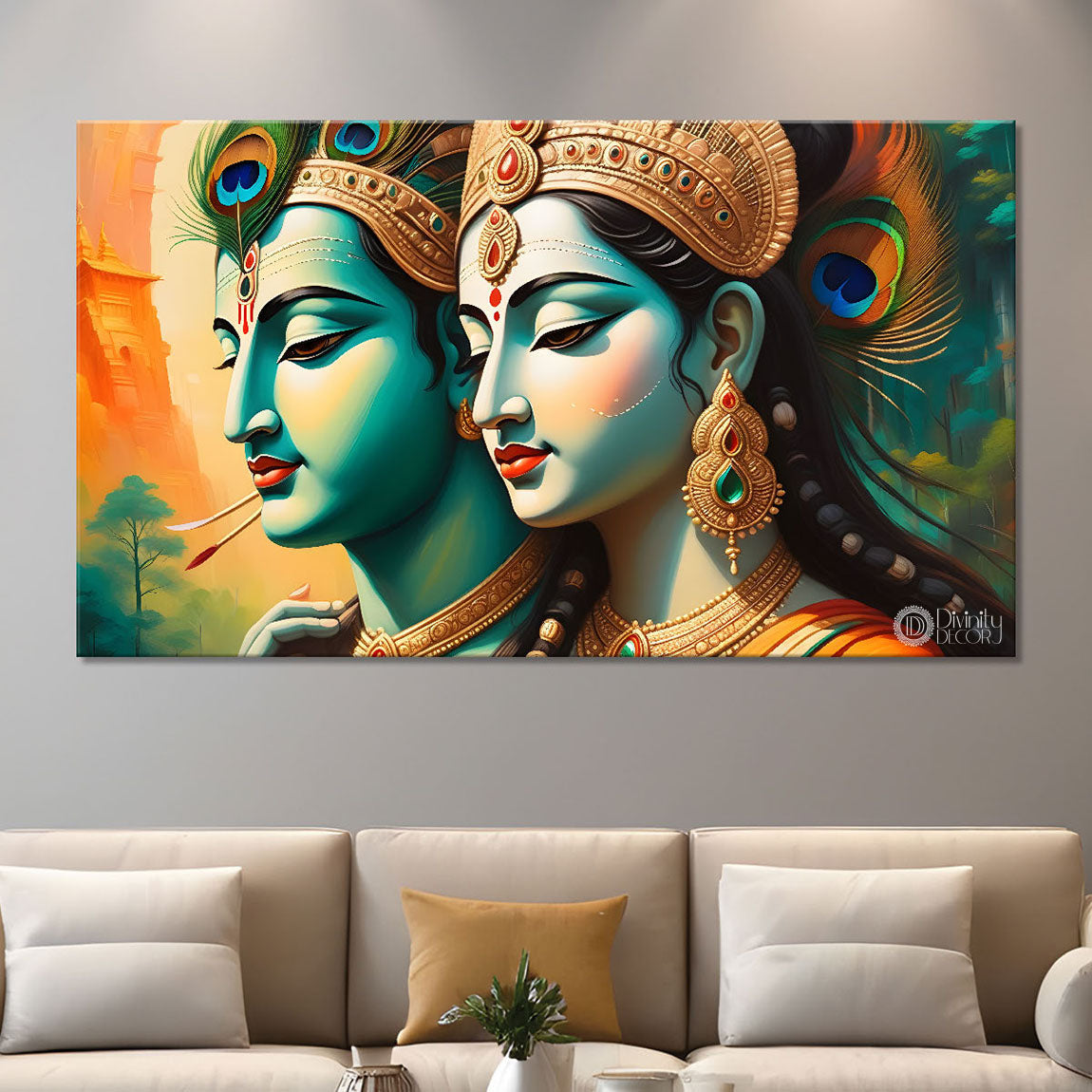 Radha and Krishna face painting in blue texture Canvas Painting - Design - Krishna-1