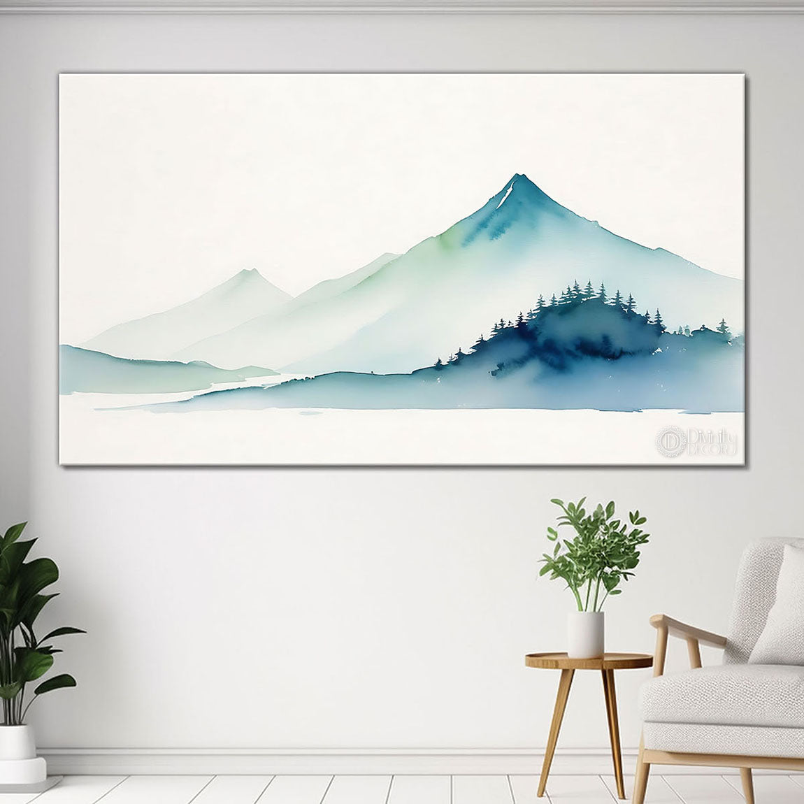 Mountains with white sky textured water colour painting Canvas Painting - Nature Art - 1