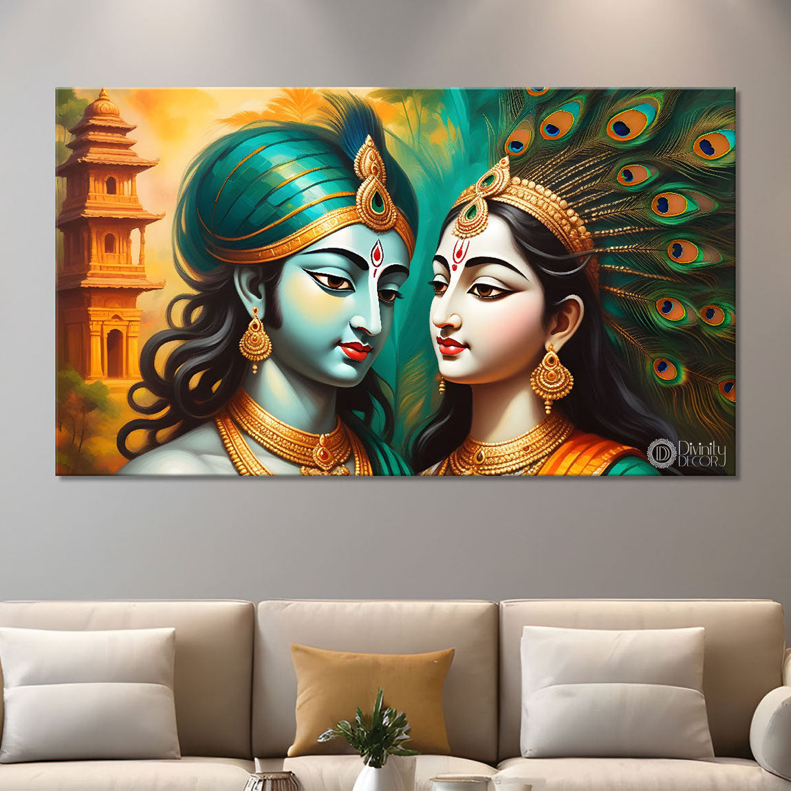 Radha and Krishna face painting in blue texture Canvas Painting - Design - Krishna-2