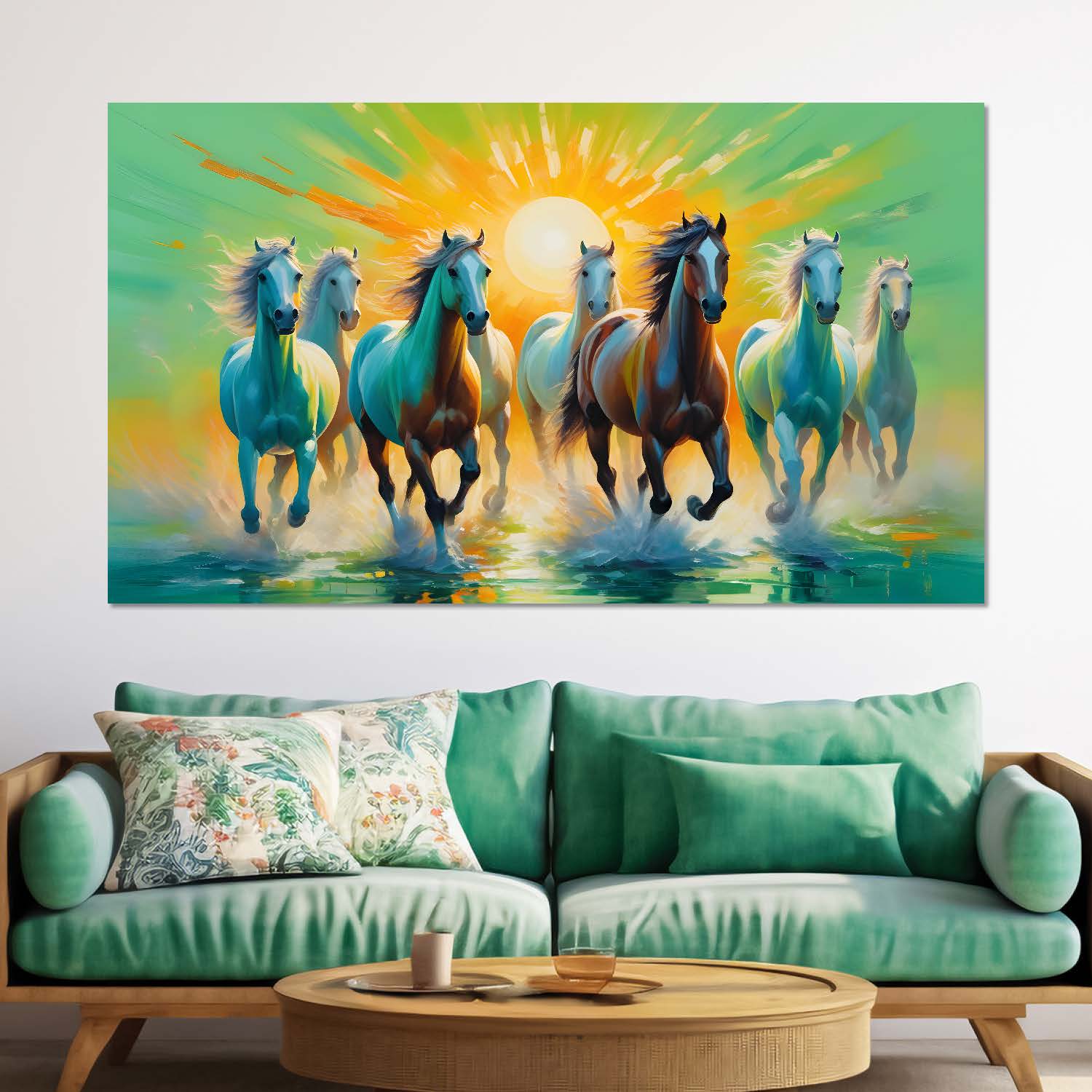 White horses running with sunrise textured background art art Canvas Painting - Design - Horse- 2