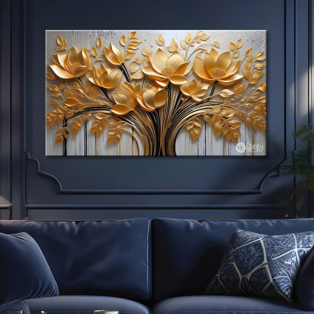 Golden flowers textured painting - Design - Flower-3