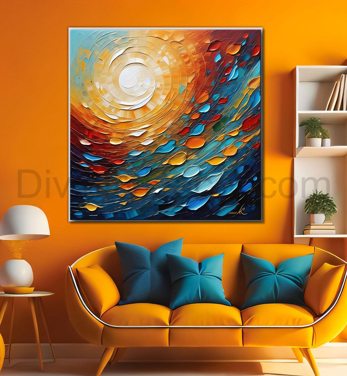 Sun in colourful background painting Canvas Painting 24X24 - Nature Art -S-3
