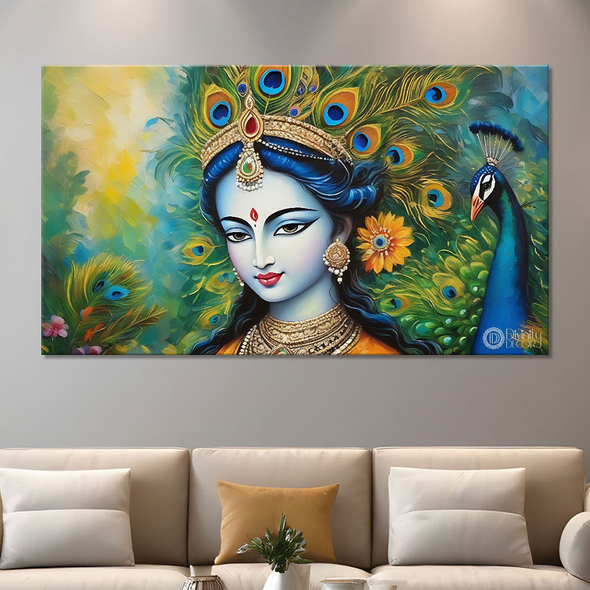 Radha rani with peacock feather crown texture painting Canvas Painting - Design - Krishna-4