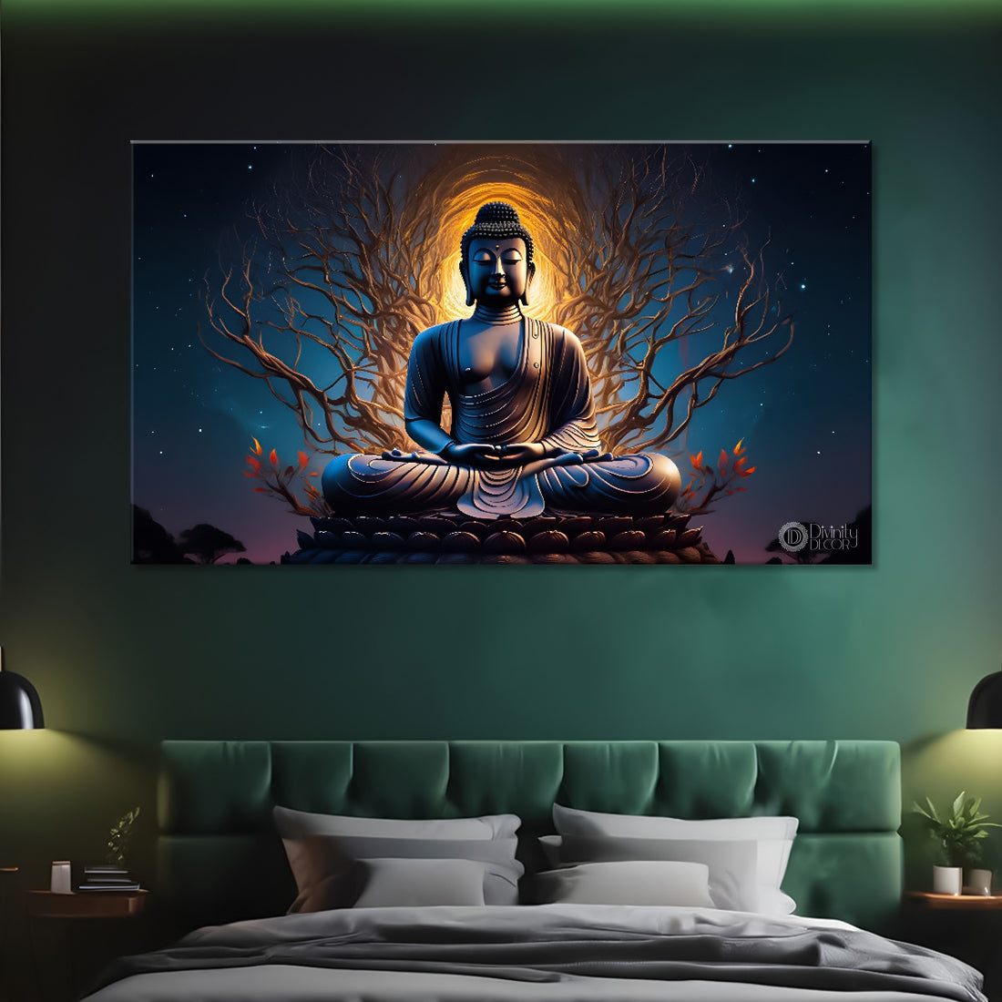 Buddha with dark blue textured painting Canvas Wall Painting - Buddha-4