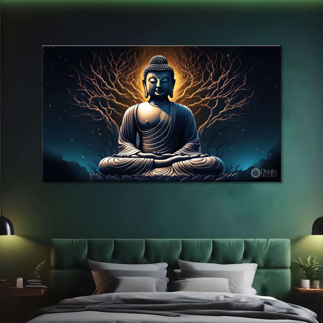 Buddha with dark blue textured painting Canvas Wall Painting - Buddha-5