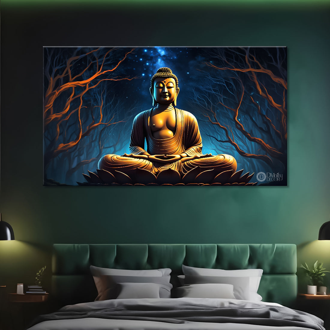 Buddha with dark blue textured painting Canvas Wall Painting - Buddha-6