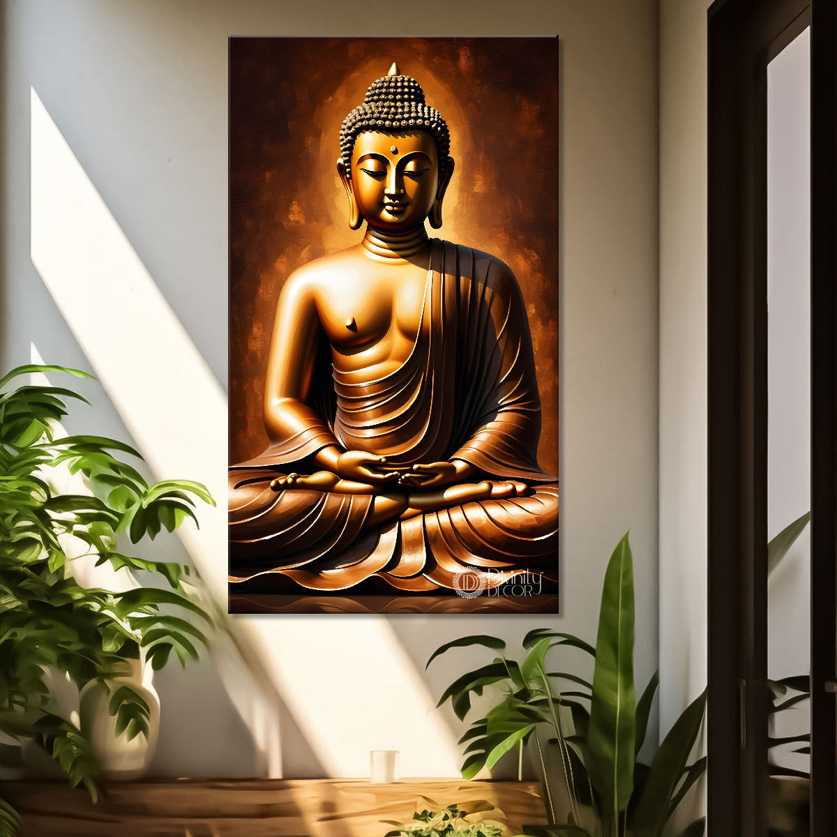 Golden buddha with dark background textured painting - Buddha-V-6