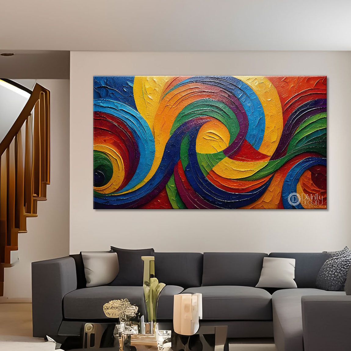 Colorful spiral Textured art Canvas Painting - Design - Modern-L-7