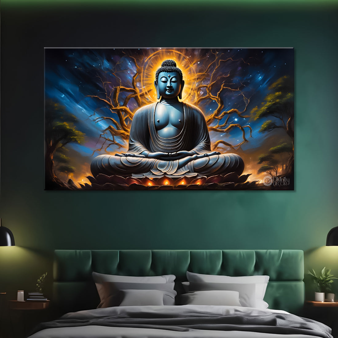 Buddha with dark blue textured painting Canvas Wall Painting - Buddha-7