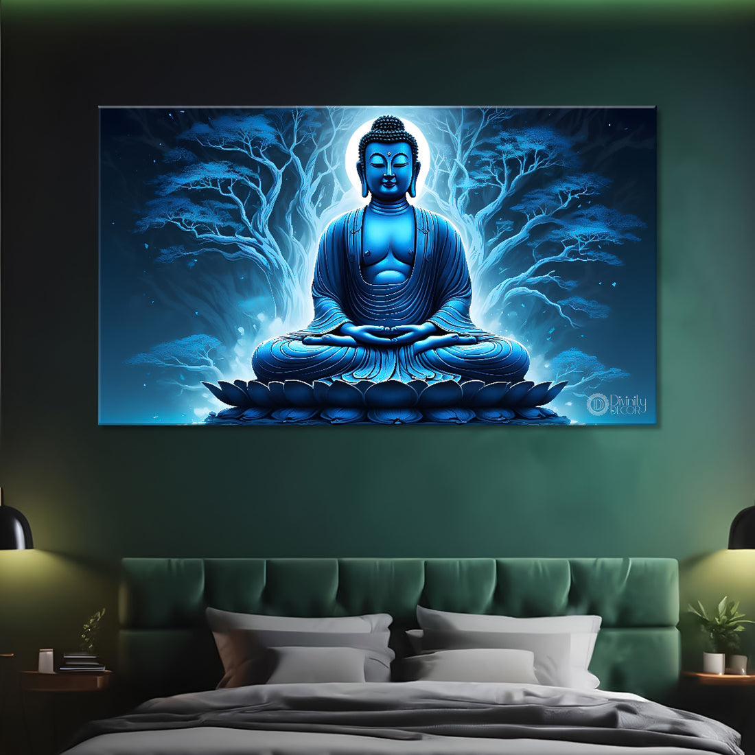 Buddha with dark blue textured painting Canvas Wall Painting - Buddha-8