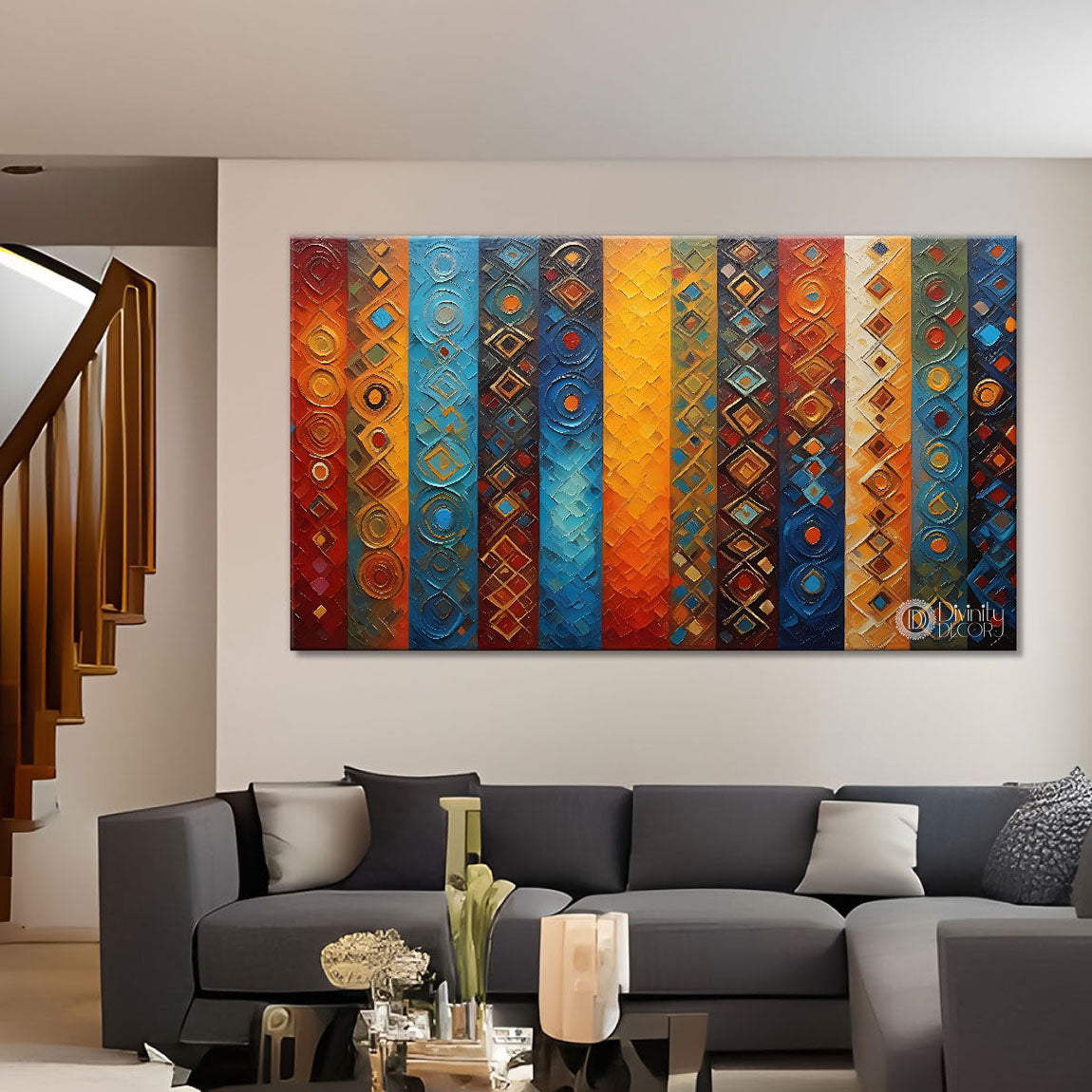 Colorful Lines Textured art Canvas Painting - Design - Modern-L-9
