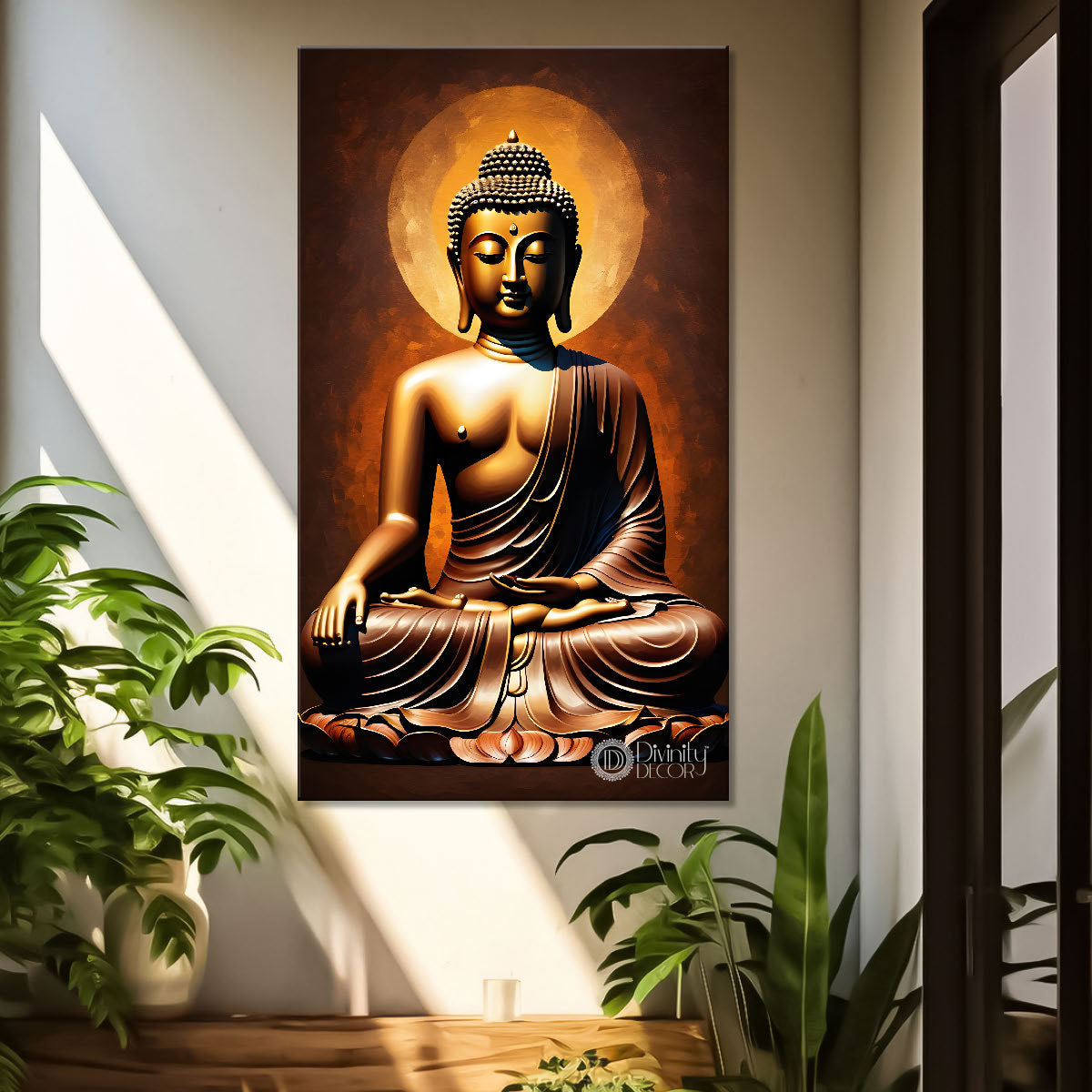 Golden buddha with dark background textured painting - Buddha-V-9