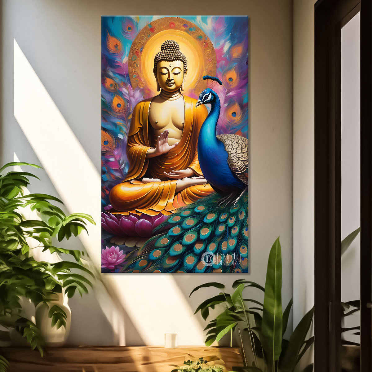 Golden buddha with colourful background textured painting- Buddha-V-11