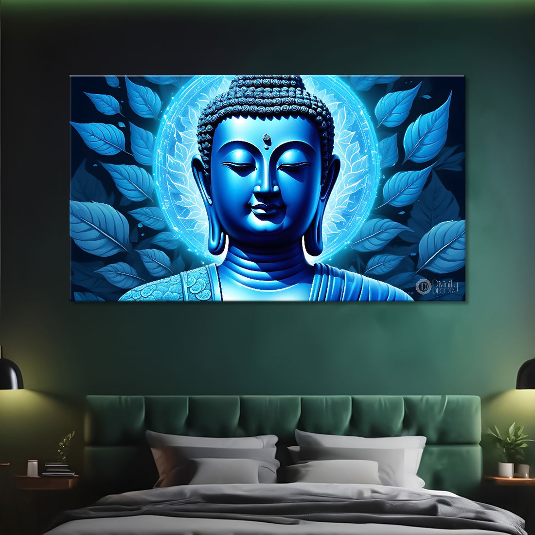 Buddha with light blue textured painting Canvas Wall Painting - Buddha-13