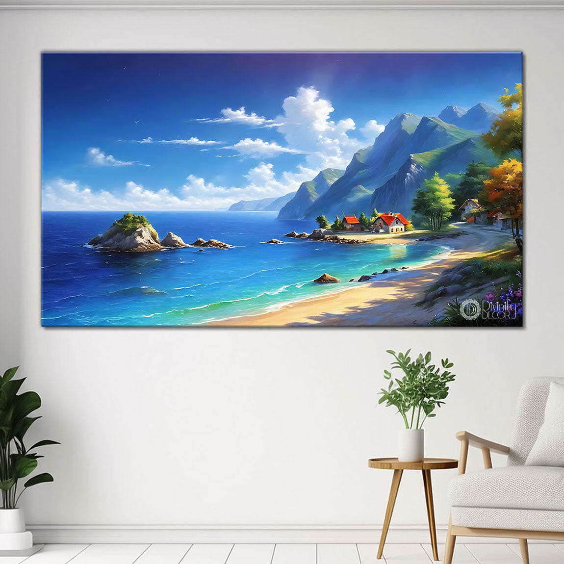 Beach with sea in textured natural art Canvas Painting - Nature Art -14