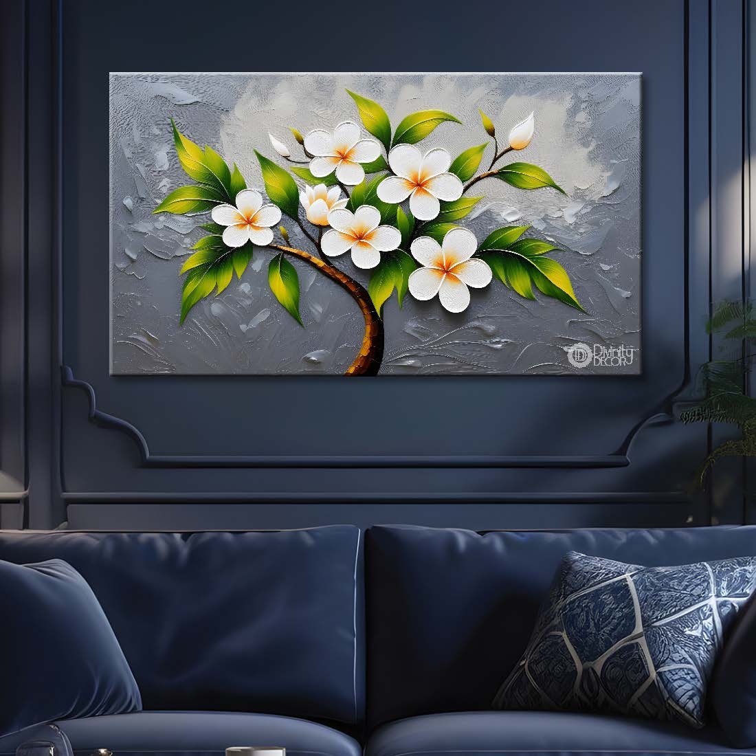 White flowers with grey textured painting - Design - Flower-14