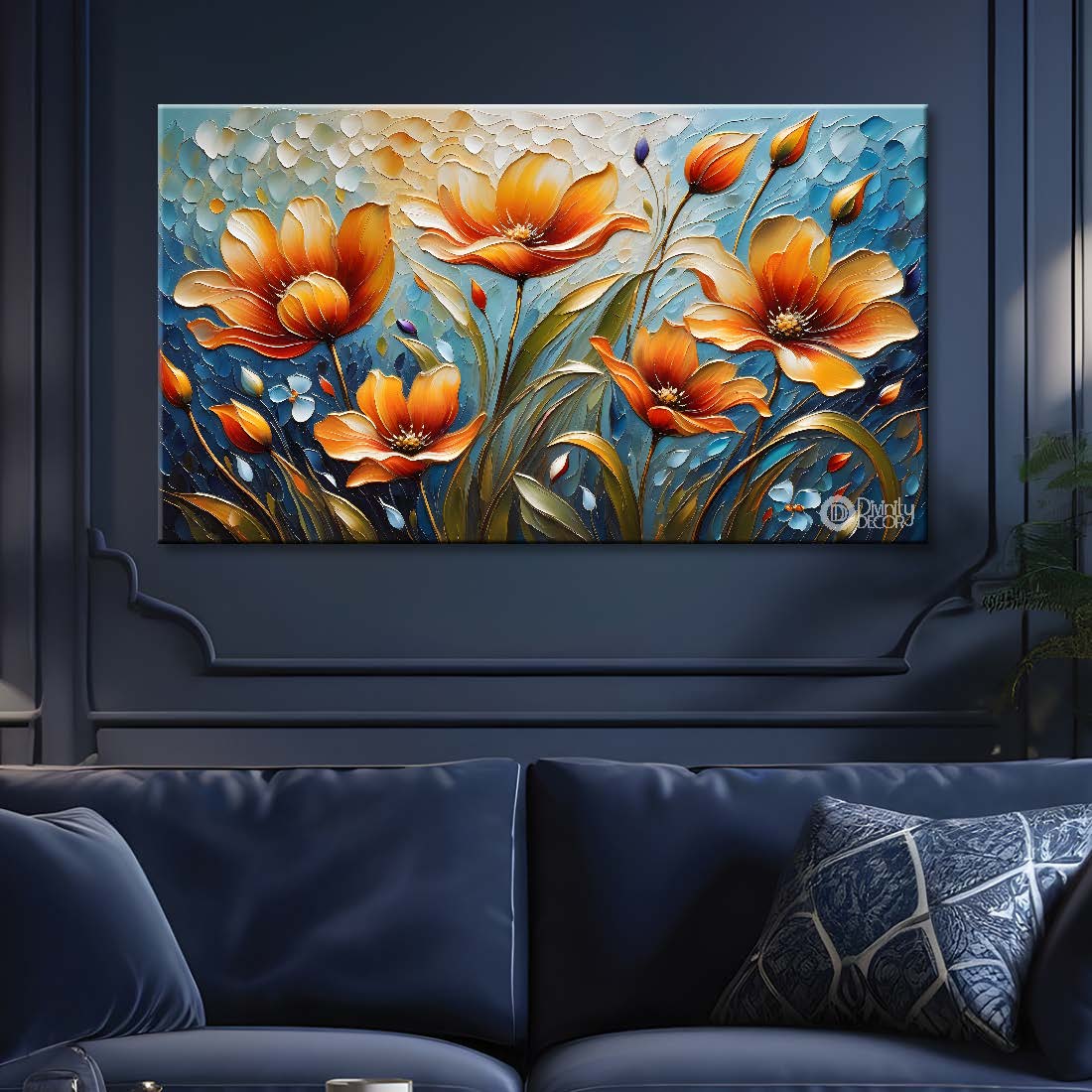 Orange flowers with light textured painting - Design - Flower-15