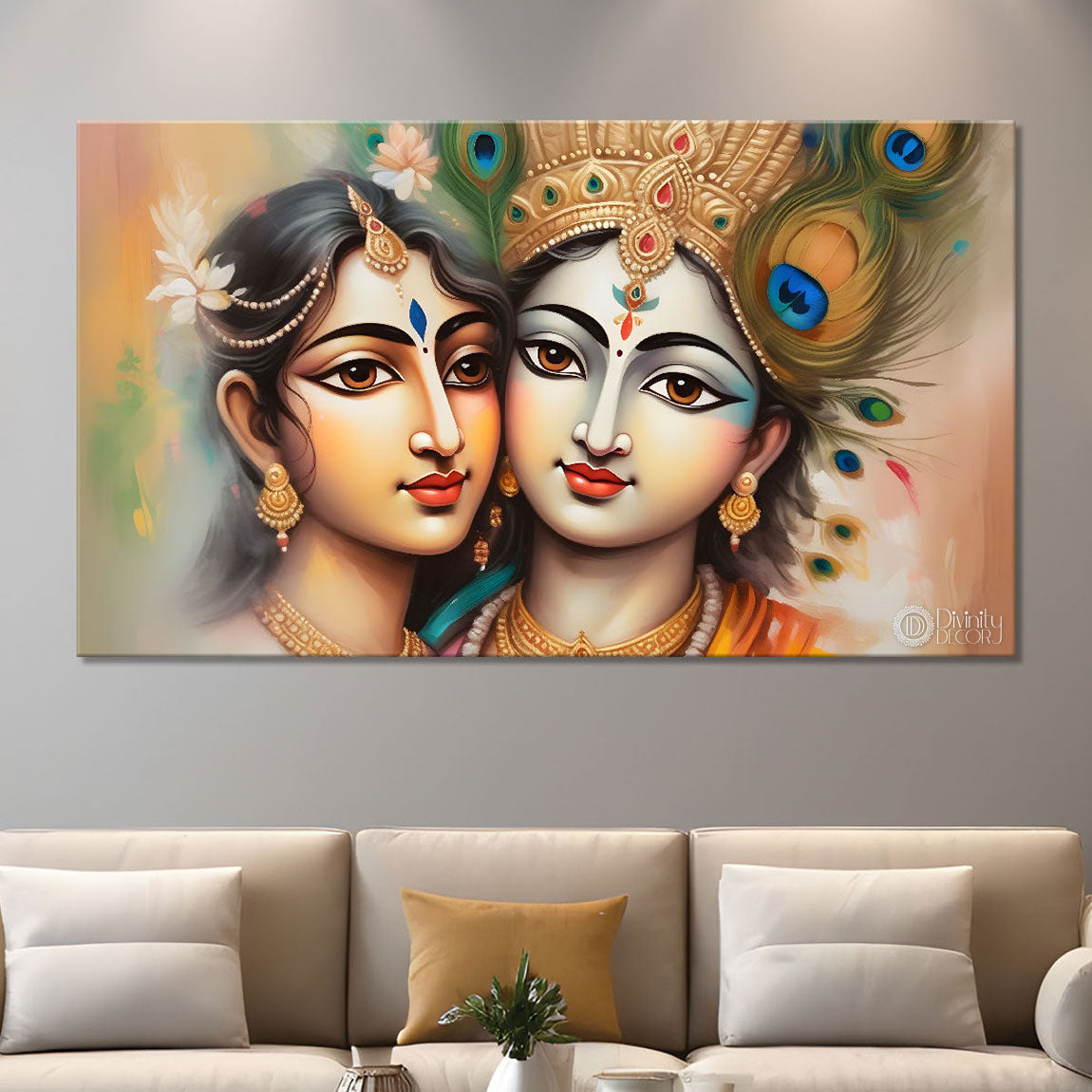 Radha Krishna face in light background painting Canvas Painting - Design - Krishna-16