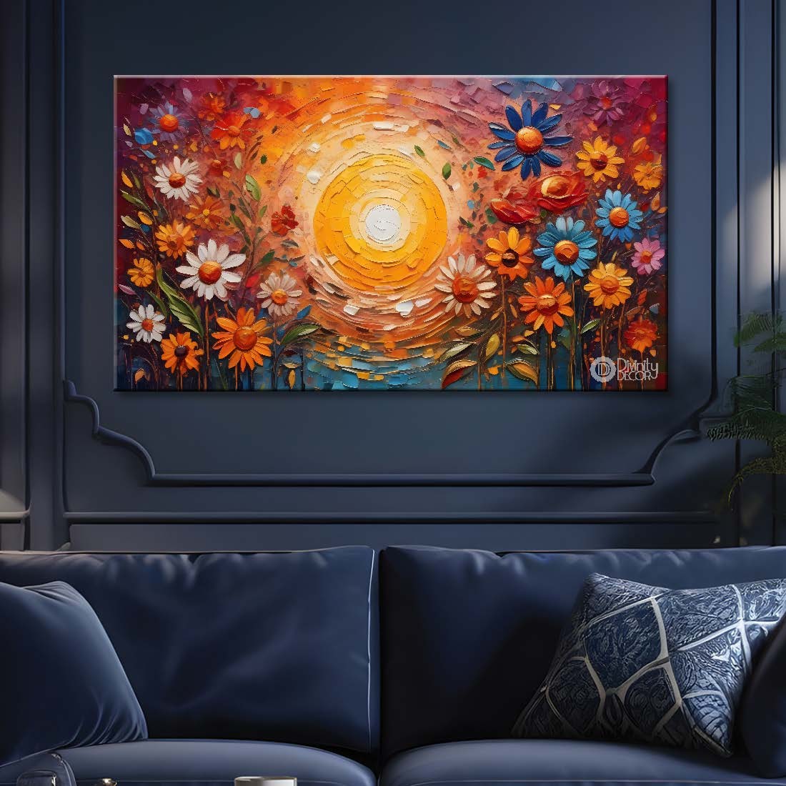 Colorful flowers with sunset  textured painting - Design - Flower-16