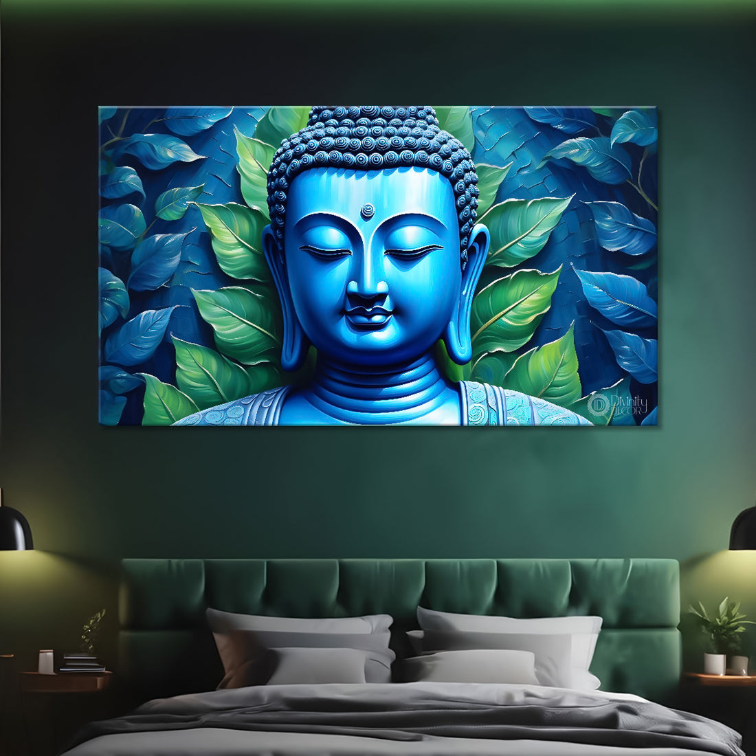 Buddha with light blue textured painting Canvas Wall Painting - Buddha-17