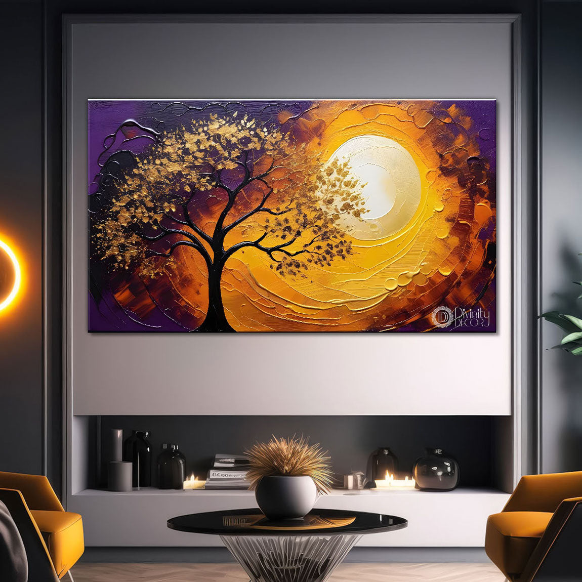 A tree with sunset textured modern art Canvas Painting - Design - Tree-17