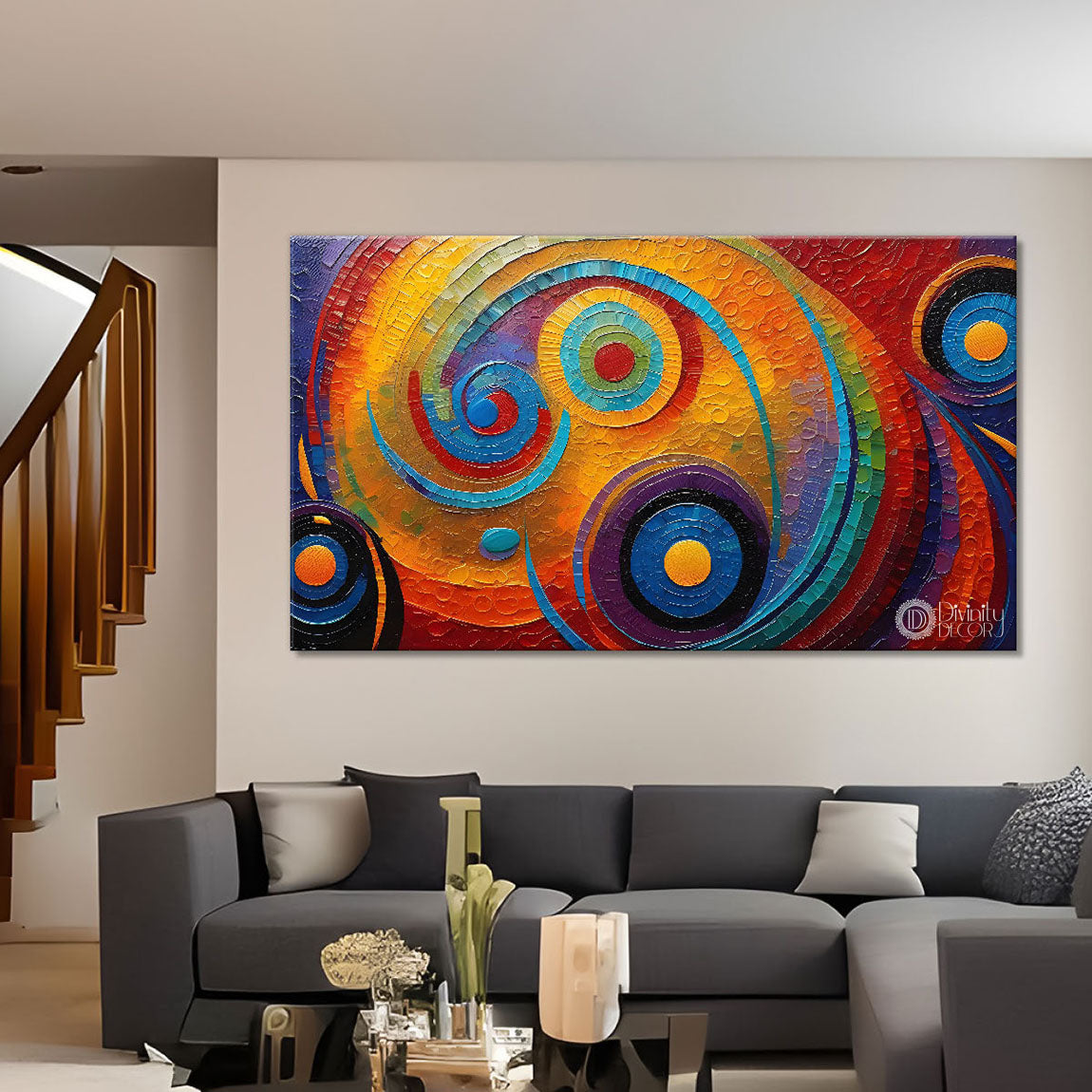 Colorful spiral Textured art Canvas Painting - Design - Modern-L-18