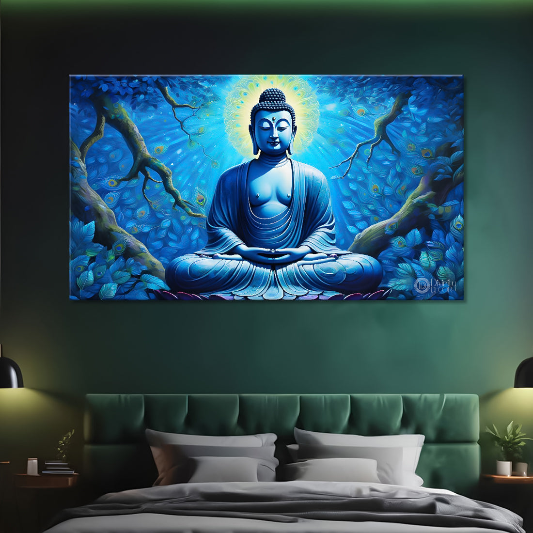 Buddha with light blue textured painting Canvas Wall Painting - Buddha-18