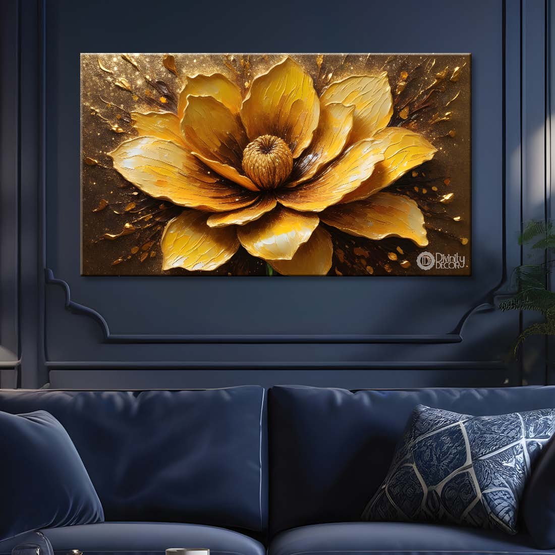 Golden flower textured painting - Design - Flower-18