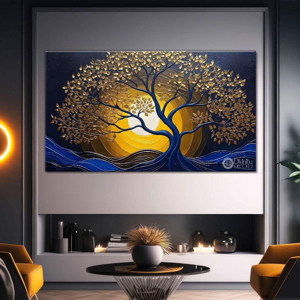 A tree in dark textured modern art Canvas Painting - Design - Tree-18