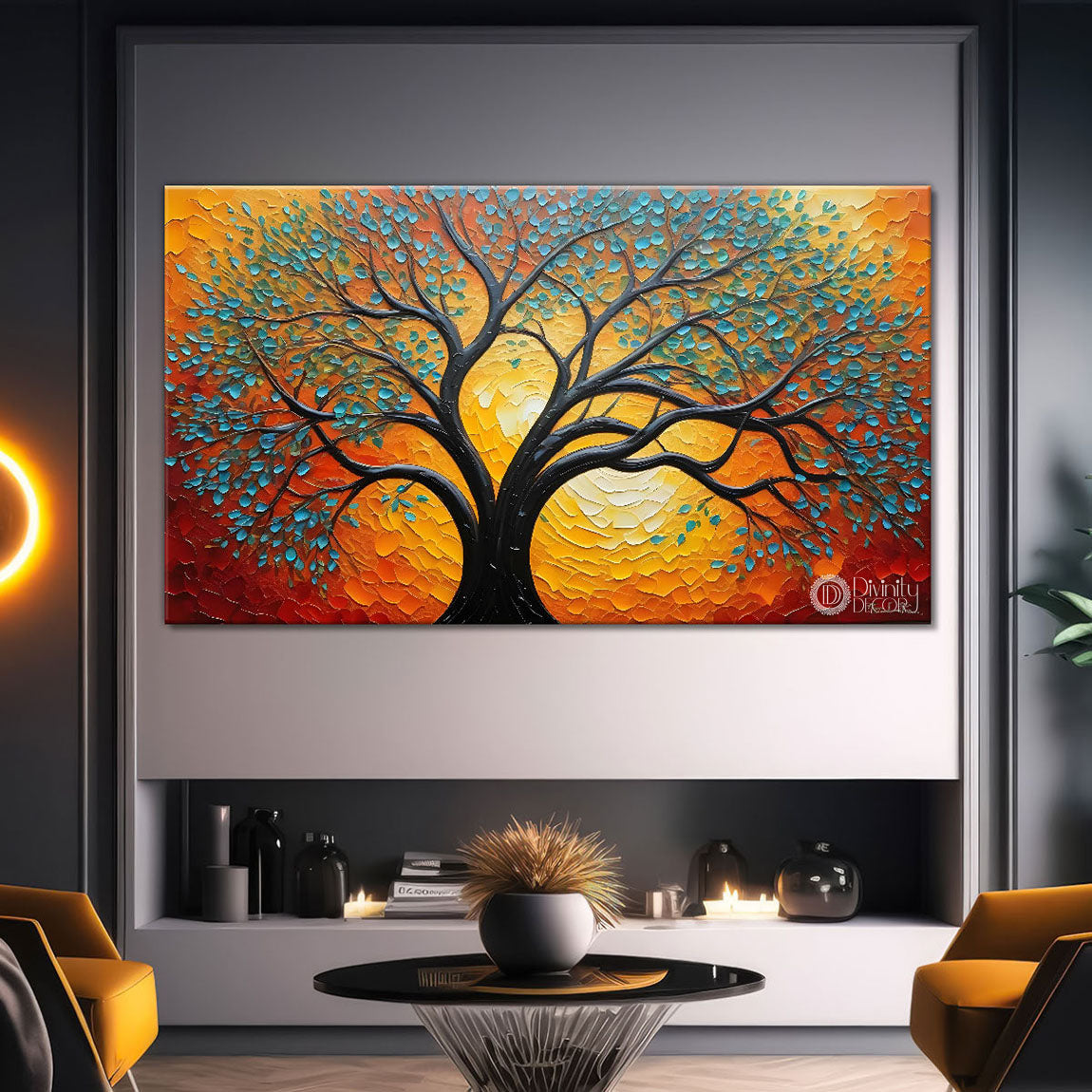 Tree in light textured modern art Canvas Painting - Design - Tree-19