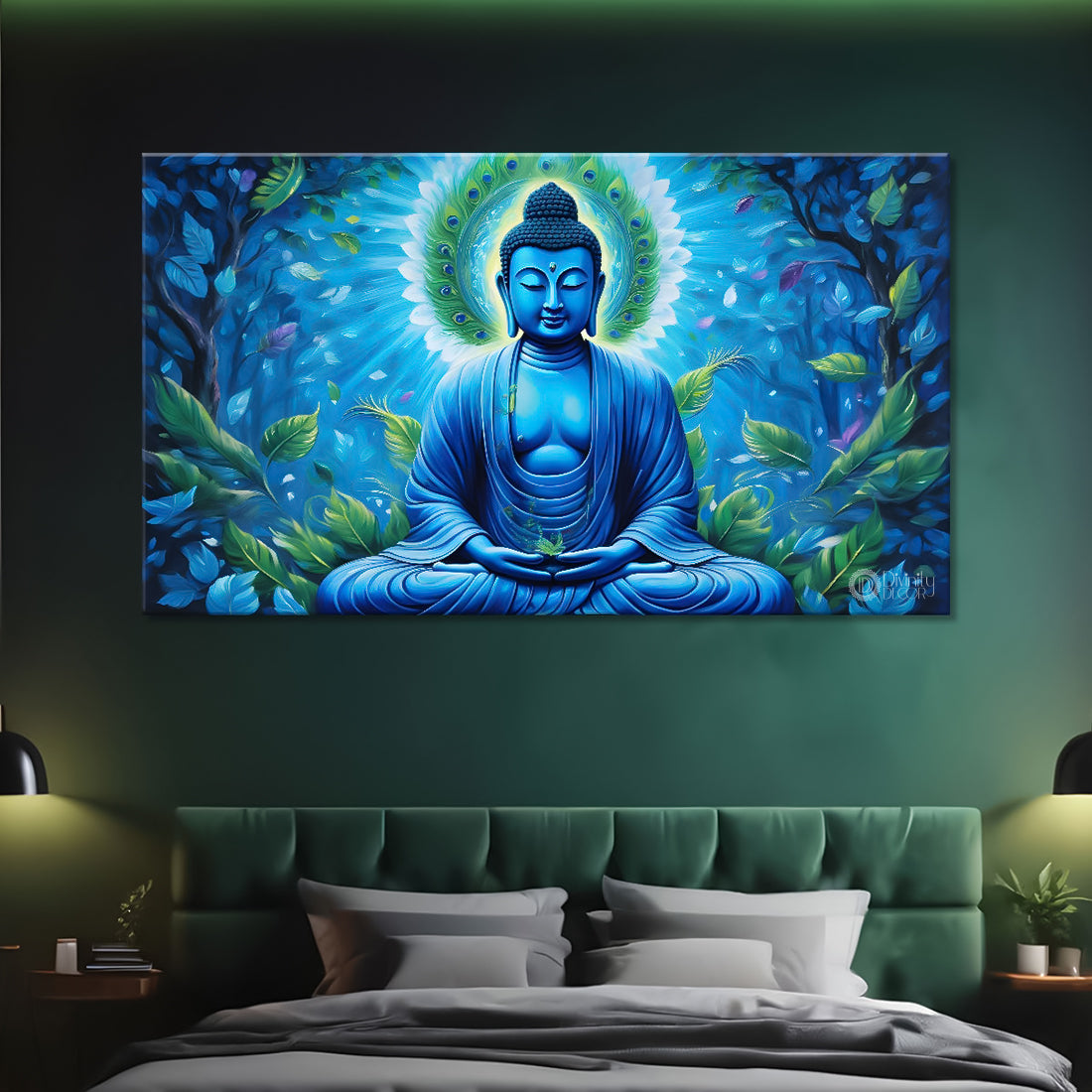 Buddha with light blue textured painting Canvas Wall Painting - Buddha-19