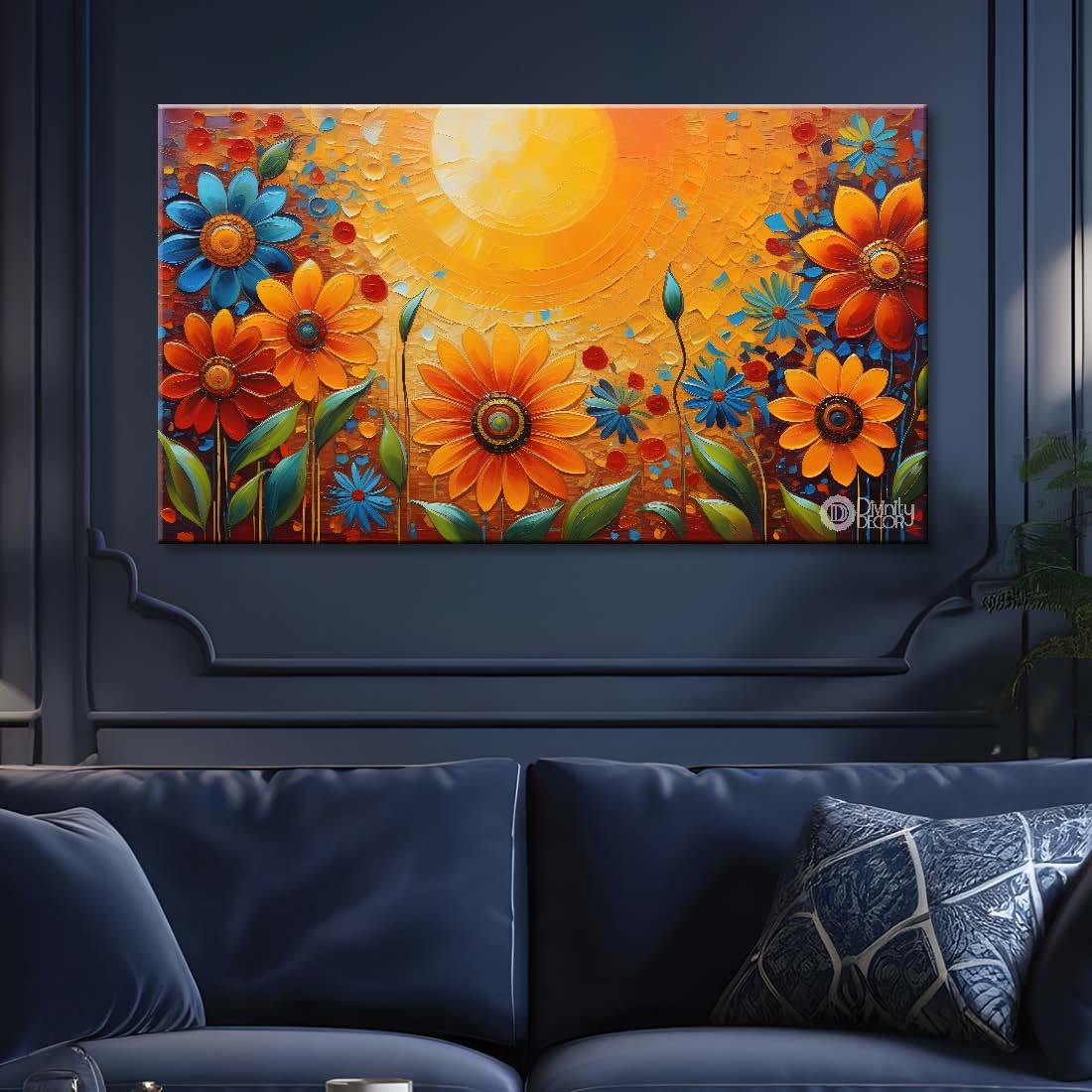 Colorful flowers with sunrise textured painting - Design - Flower-19