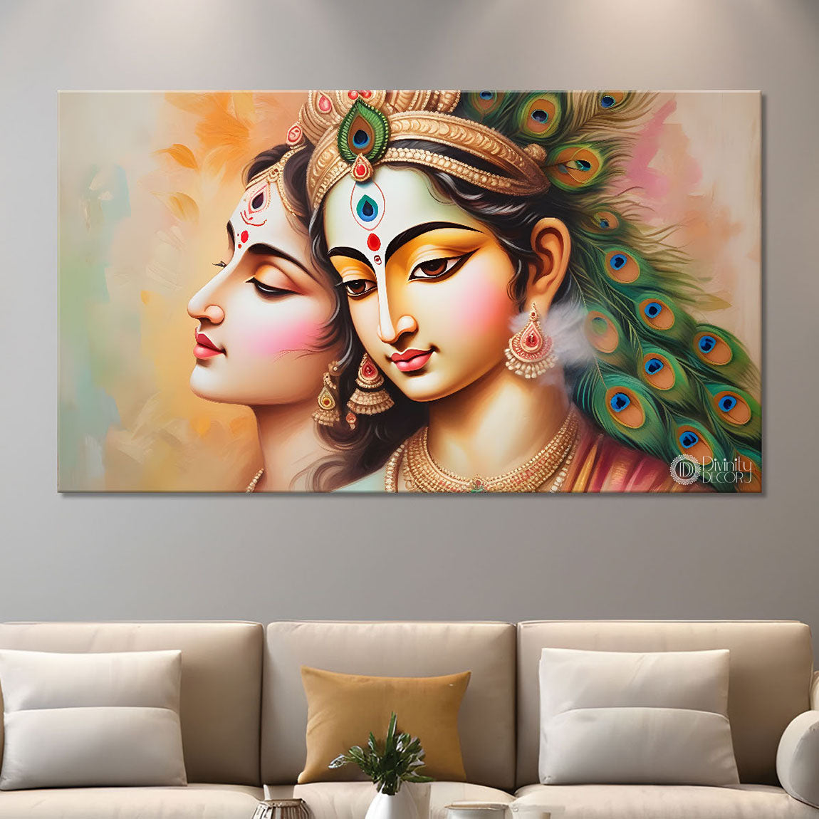 Radha and Krishna with light background painting Canvas Painting - Design - Krishna-20