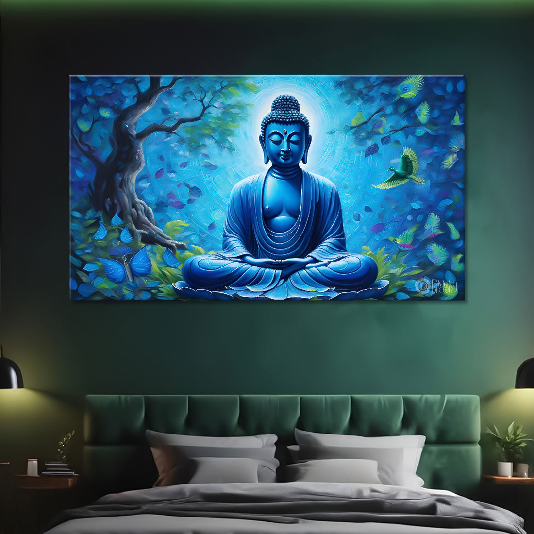 Buddha with light blue textured painting Canvas Wall Painting - Buddha-20