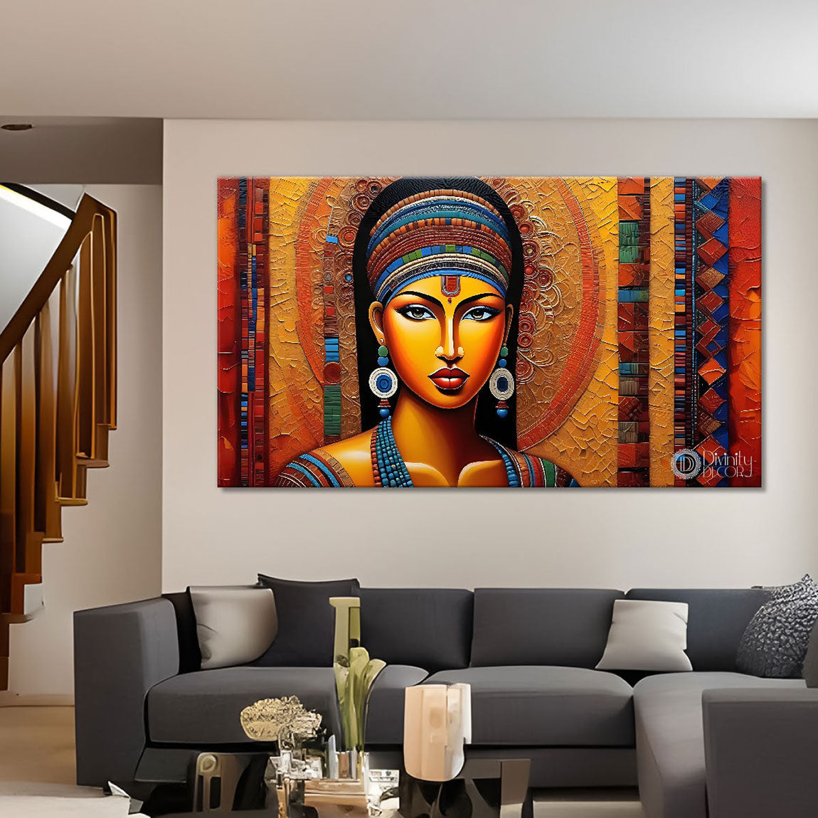 Tribal lady textured art Canvas Painting - Design - Modern-L-21