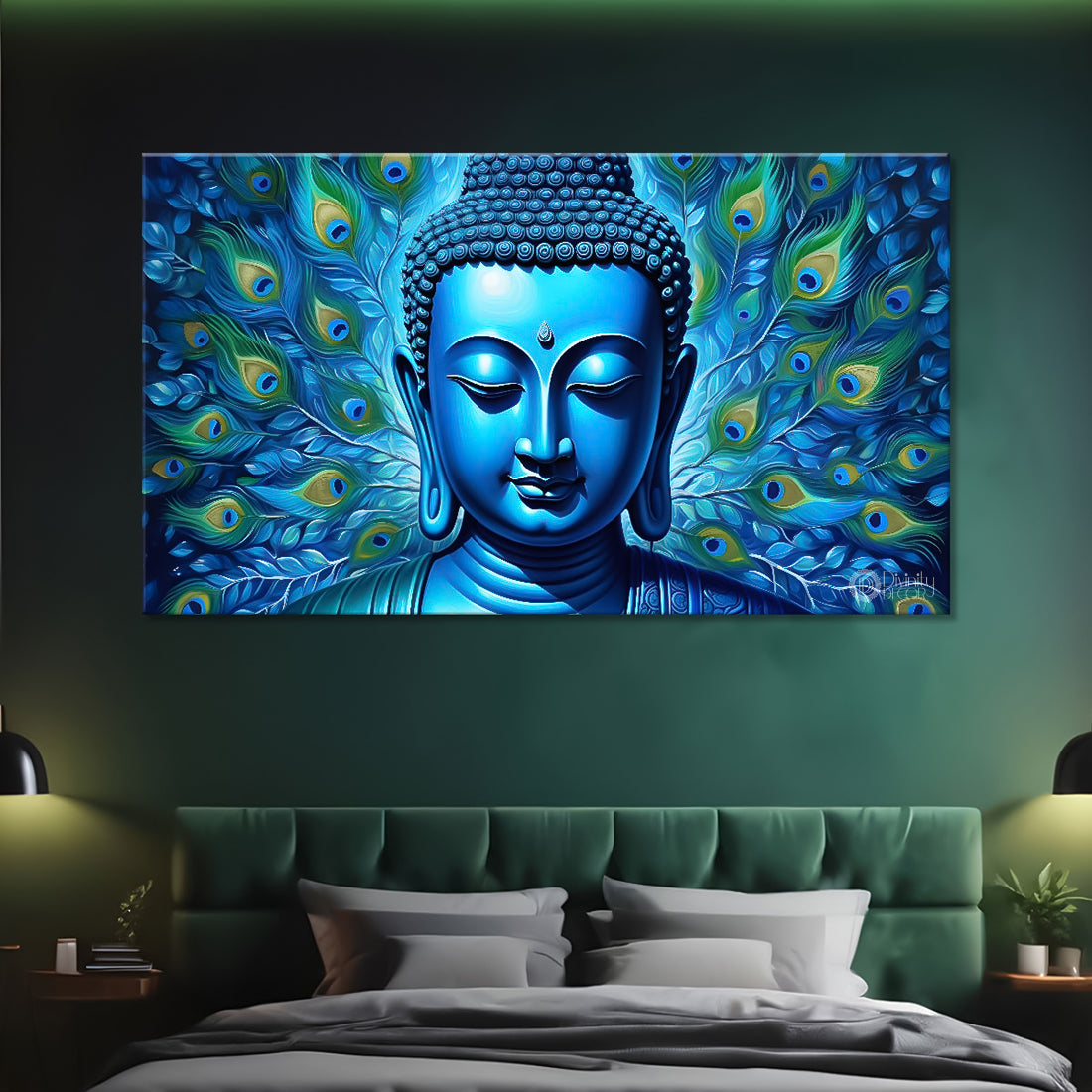 Buddha with light blue textured painting Canvas Wall Painting - Buddha-21
