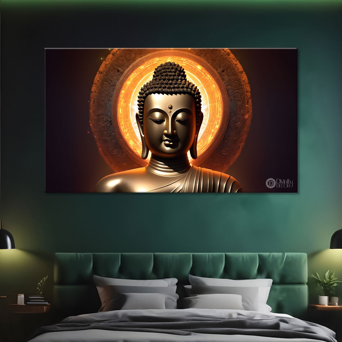 Golden buddha with dark background painting Canvas Wall Painting - Buddha-22