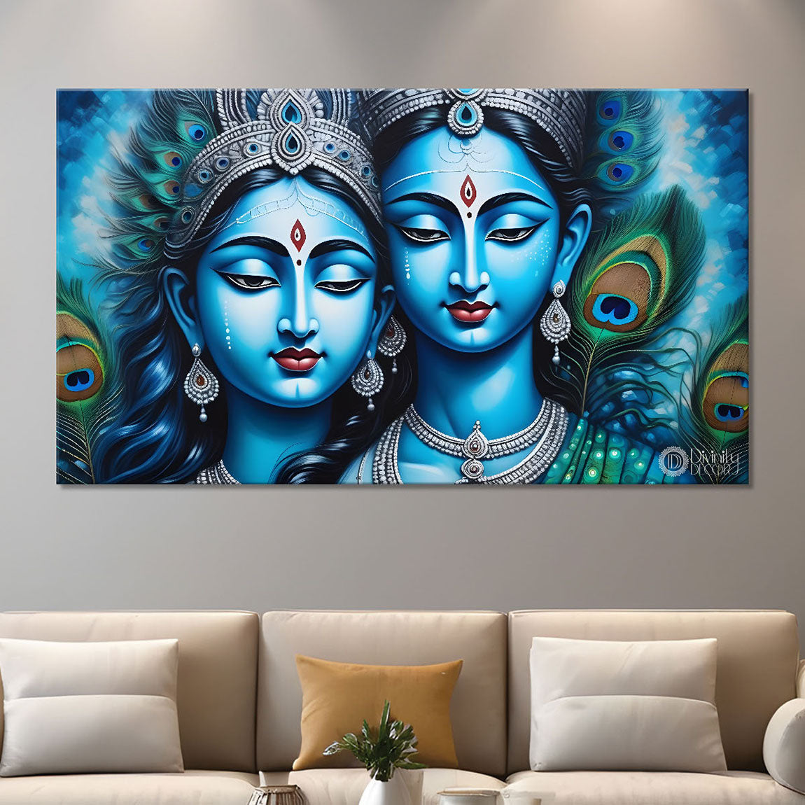 Blue face Krishna and Radha textured painting Canvas Painting - Design - Krishna-23