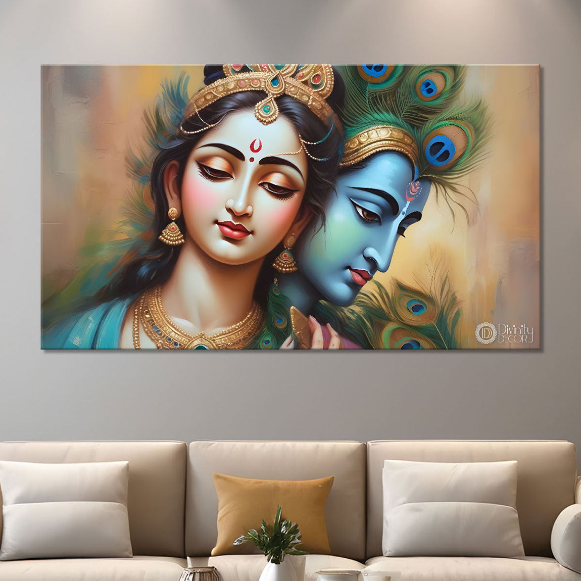 Radha Krishna face in light background painting Canvas Painting - Design - Krishna-24