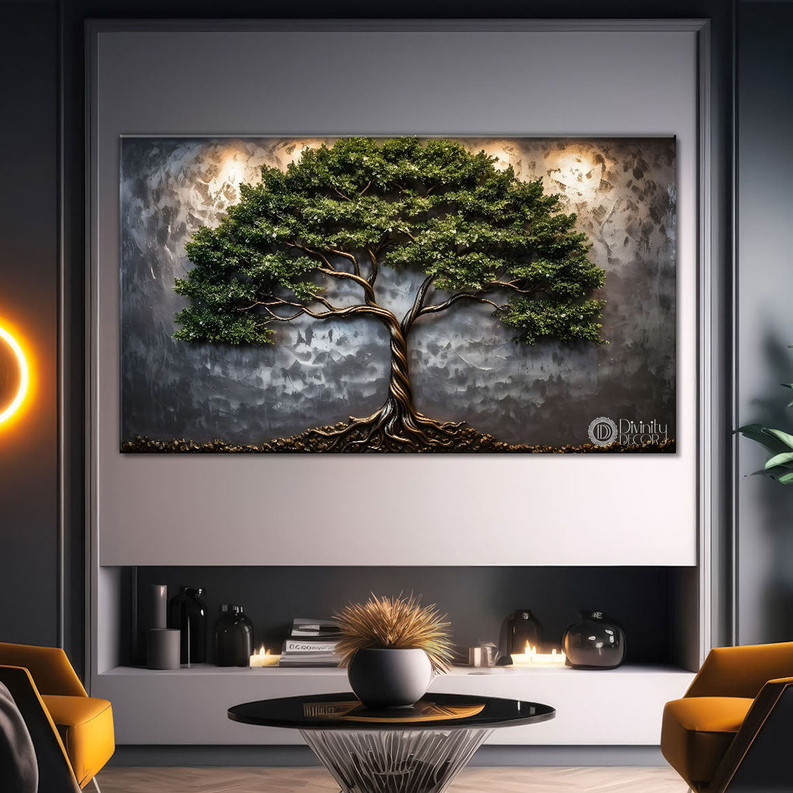 Dark textured tree modern art Canvas Painting - Design - Tree-24