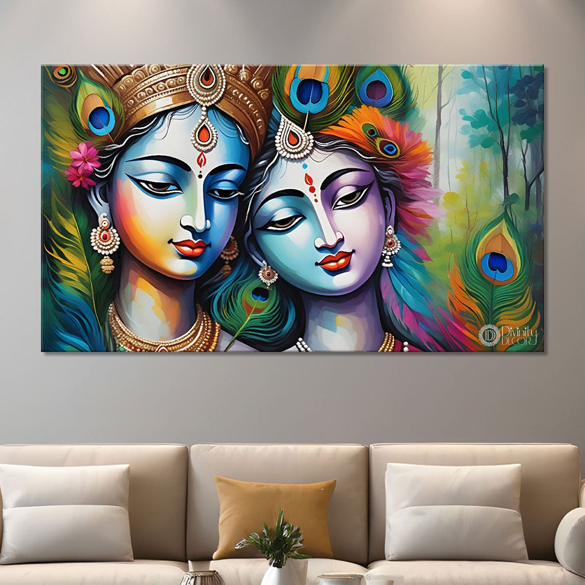 Radha Krishna face in colorful background painting Canvas Painting - Design - Krishna-25