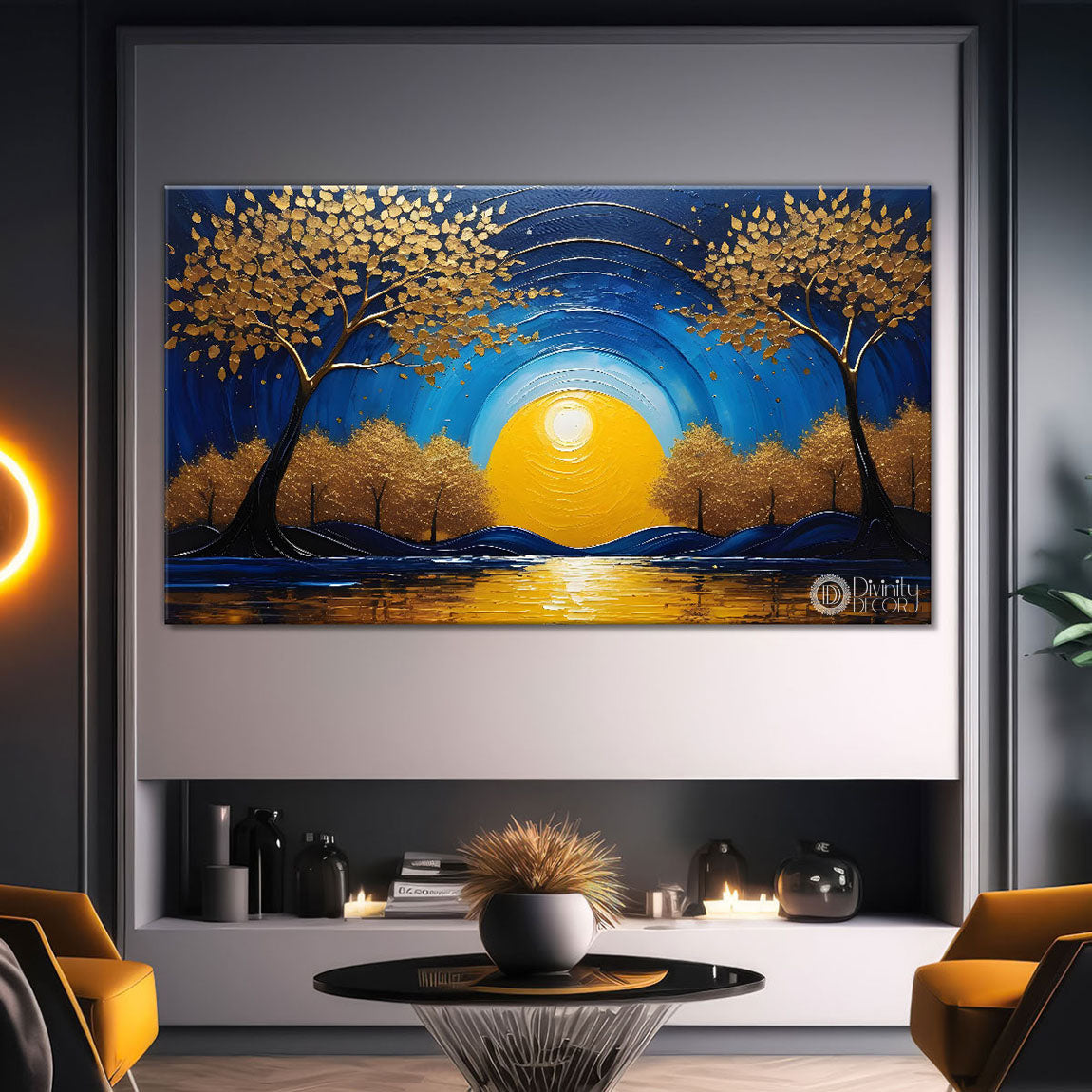 Sunset view textured oil painting Canvas Painting - Design - Tree-25