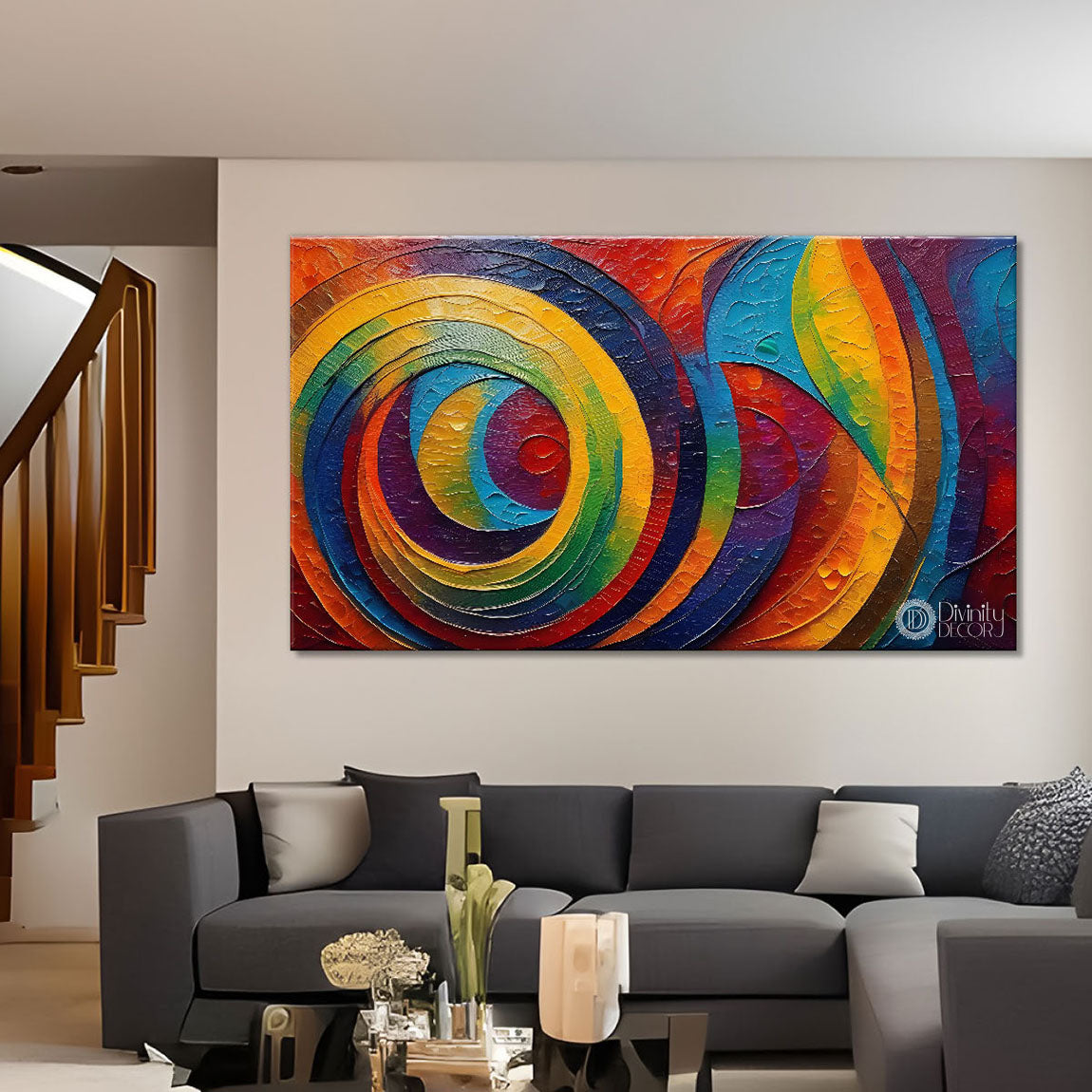 Colorful rings modern art Canvas Painting - Design - Modern-L-25