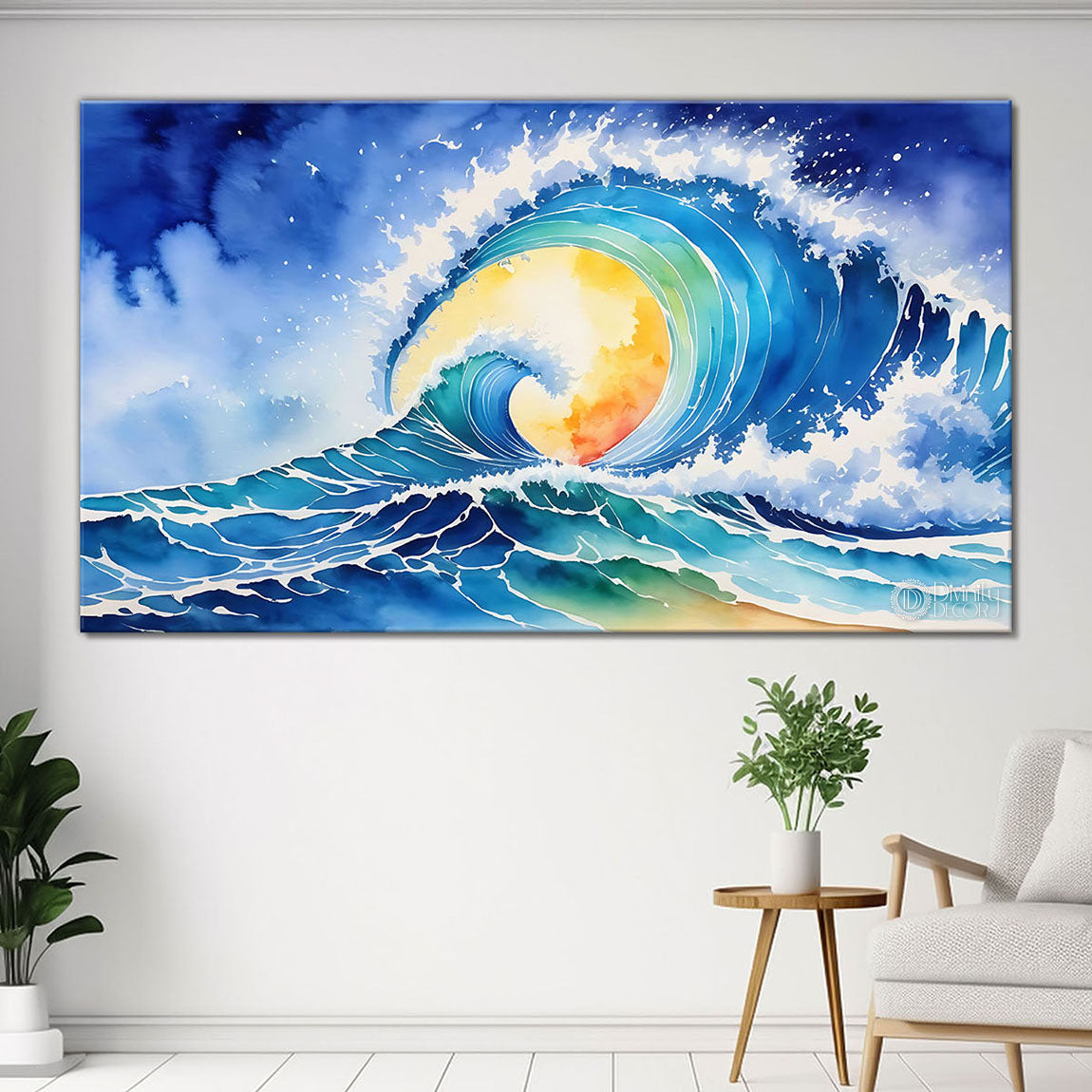 Waves with sun in textured natural art Canvas Painting - Nature Art -25