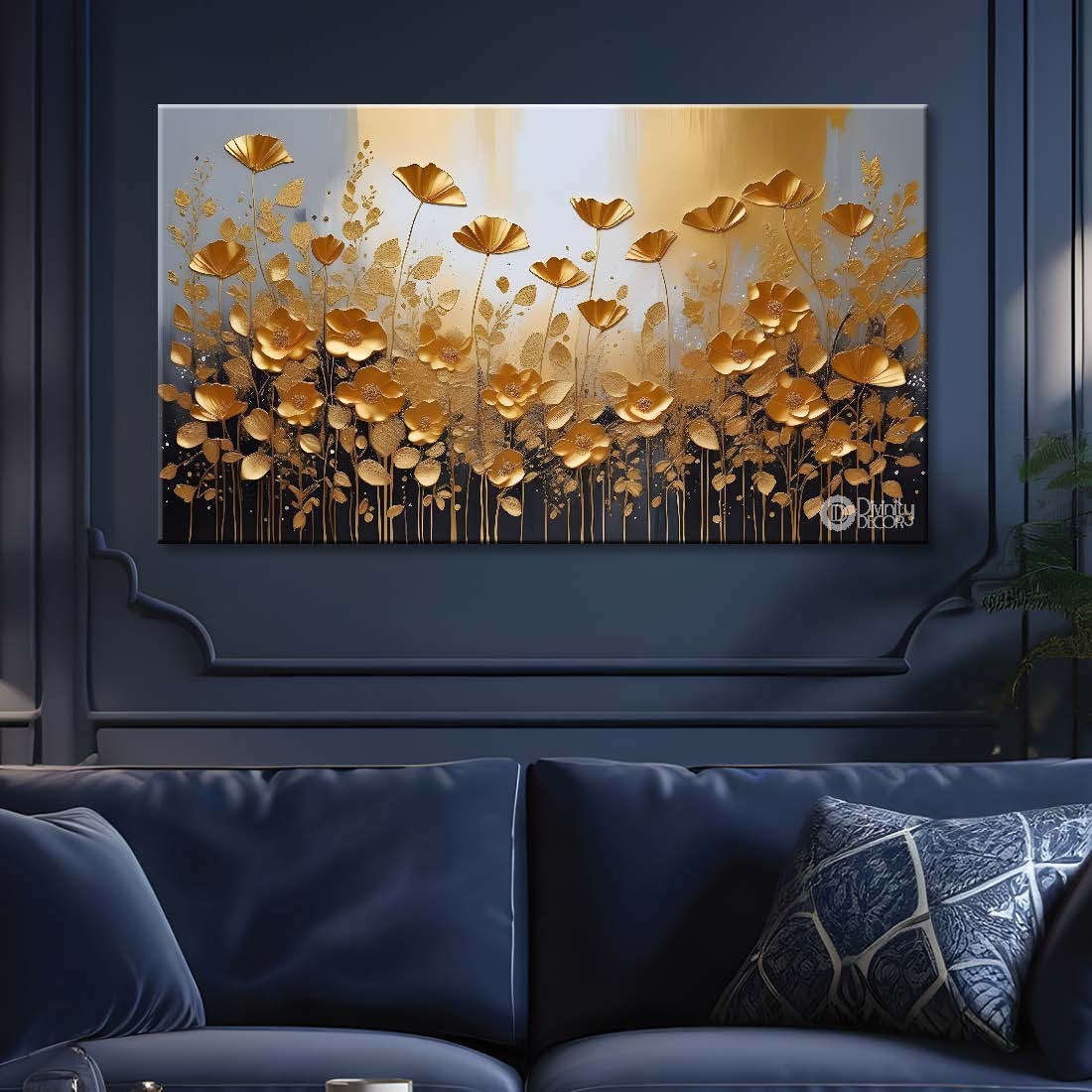 Golden flowers textured painting- Design - Flower-26