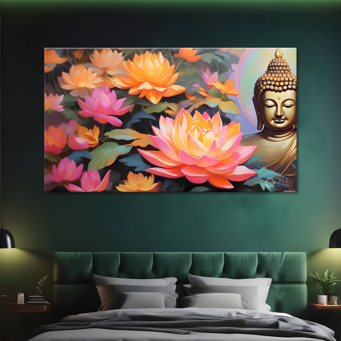 Golden buddha with lotus textured painting Canvas Wall Painting - Buddha-26