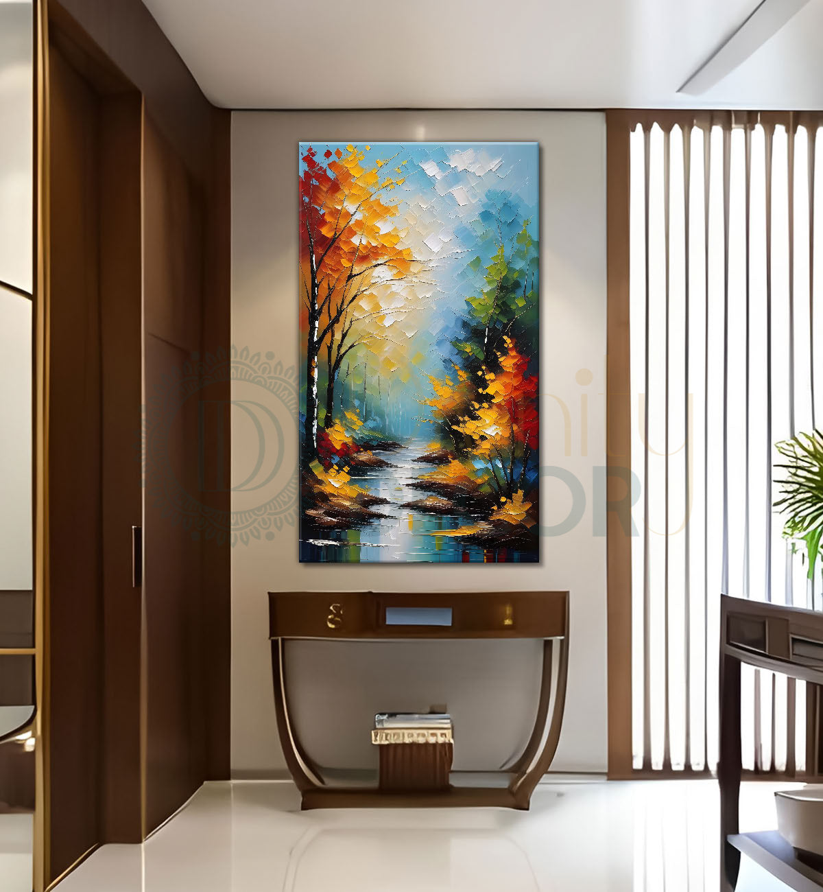 Orange trees with lake terxtured natural art Canvas Painting - Nature Art -V-26