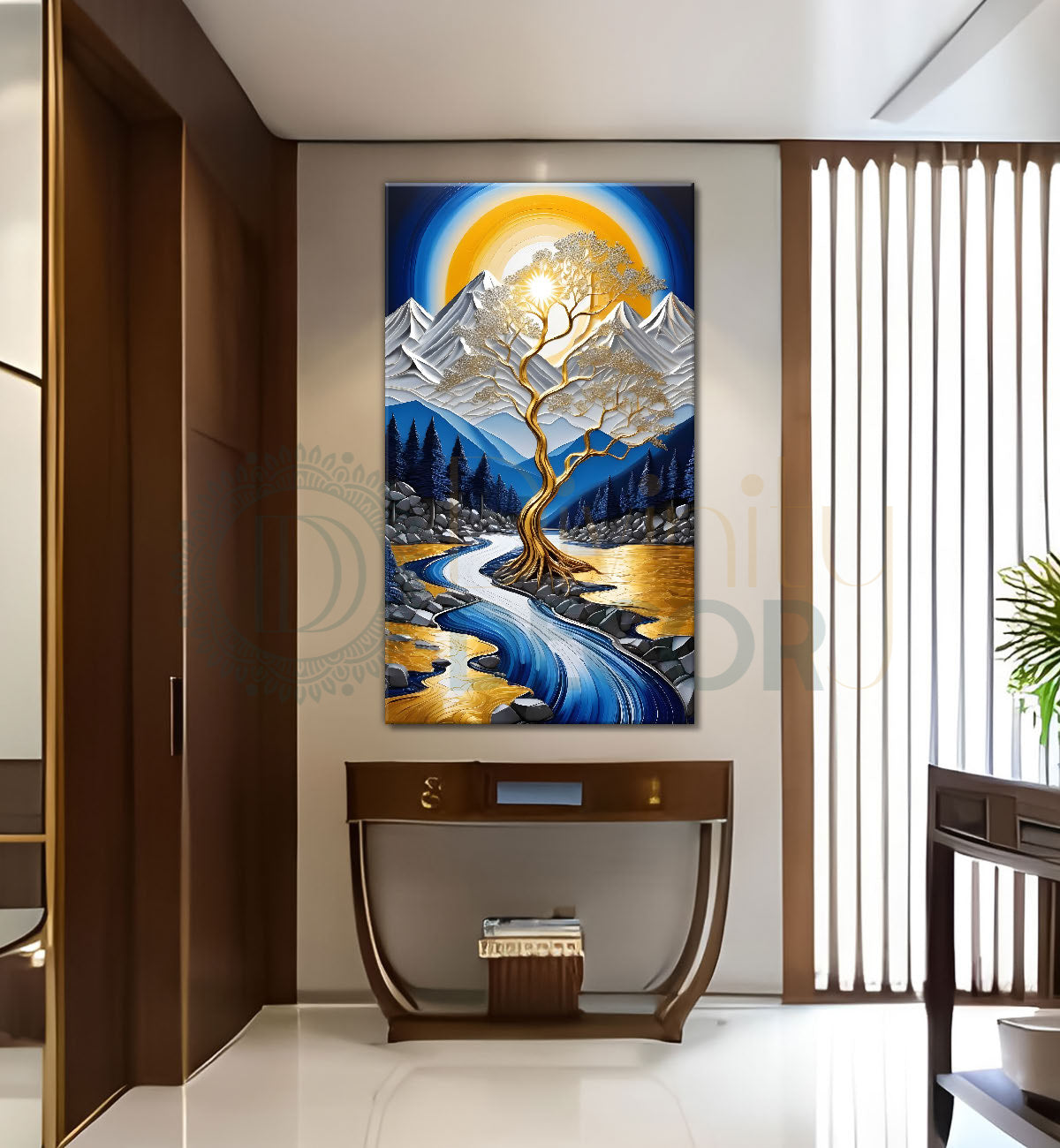 Beautiful scenery in white ,golden and blue textured natural art Canvas Painting - Nature Art -V-27