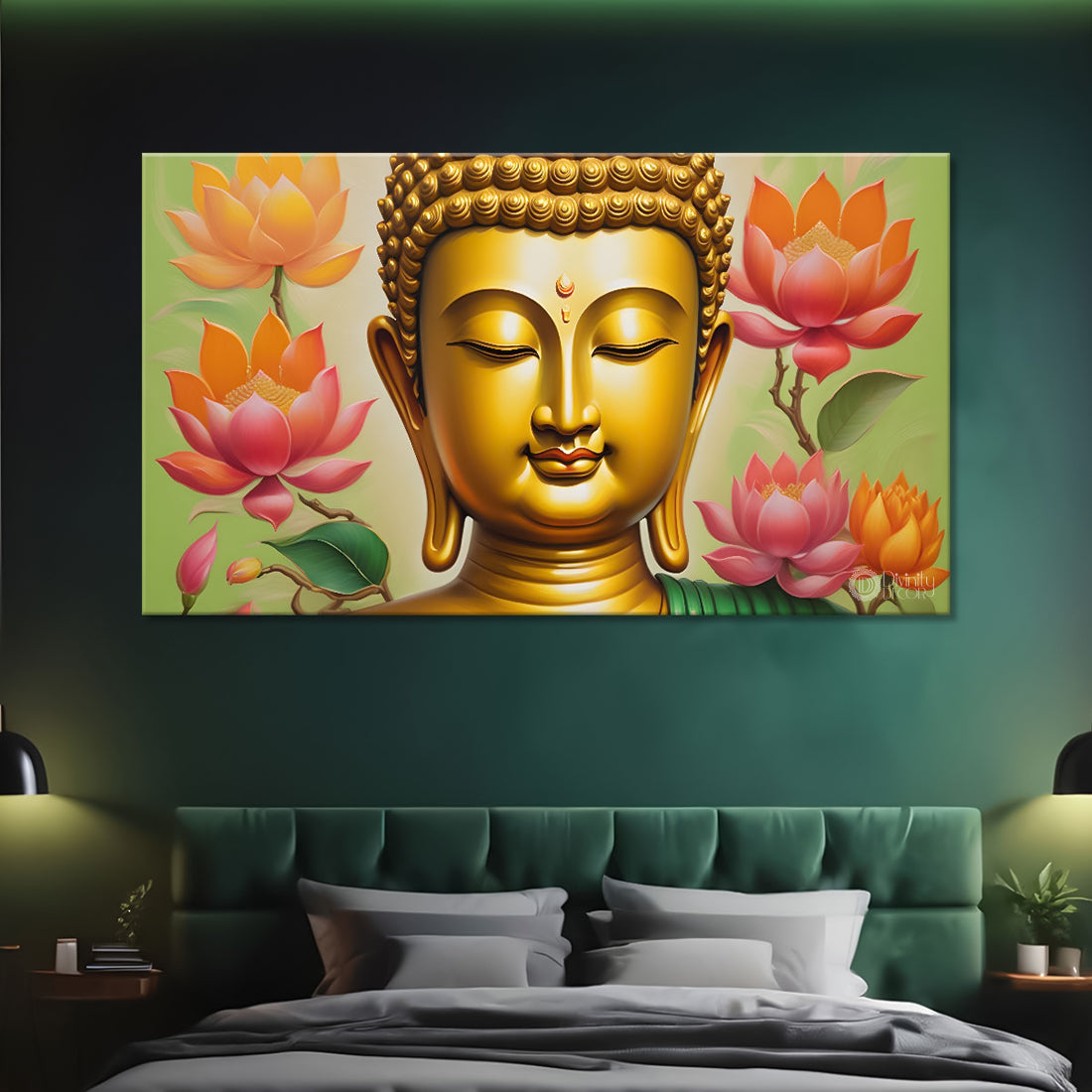 Golden buddha with lotus textured painting Canvas Wall Painting - Buddha-28