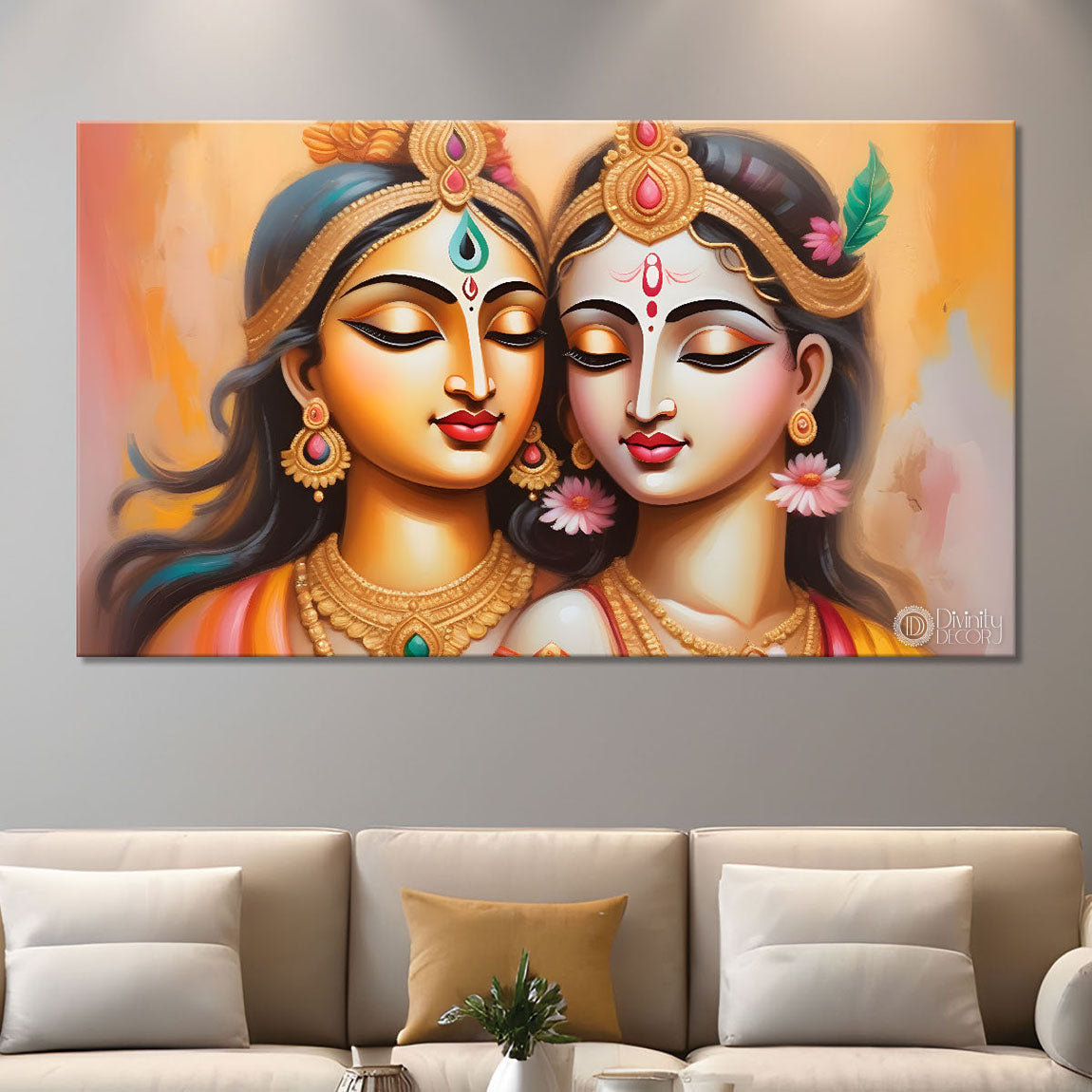 Radha Krishna face in light background painting Canvas Painting - Design - Krishna-29